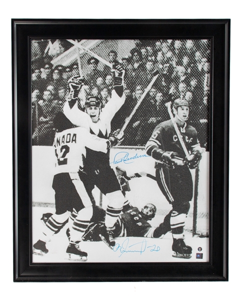 Paul Henderson and Vladislav Tretiak Signed Framed Photo on Canvas with COA (28 3/4" x 34 3/4") Plus Signed Photo - Summit Series Rivals!