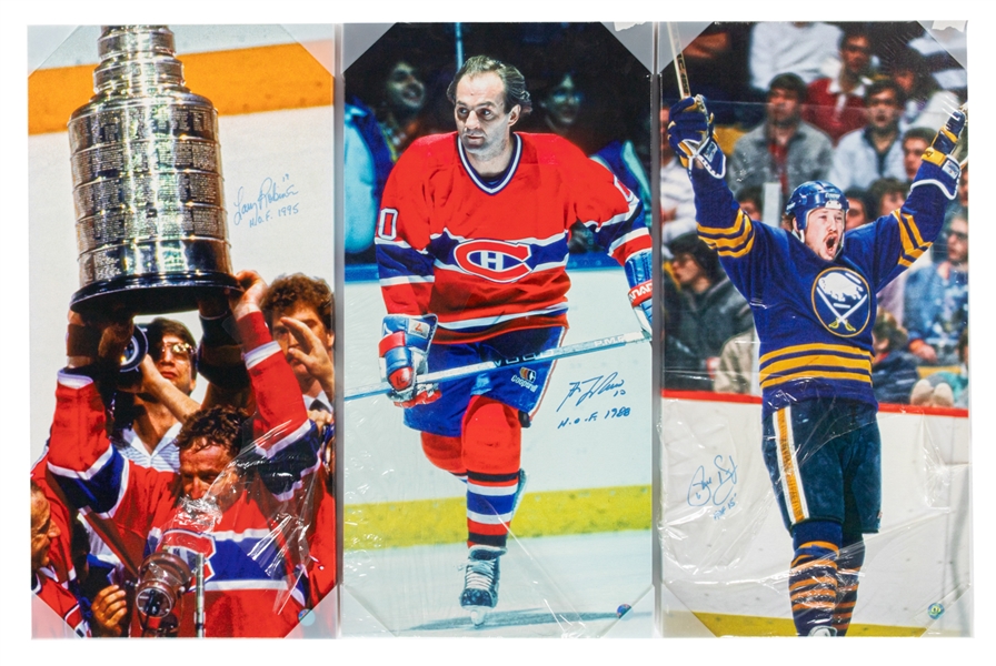 HOFers Larry Robinson, Guy Lafleur and Phil Housley Signed Photos on Canvas with COAs (14" x 28")