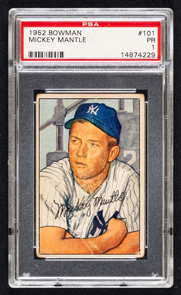 1952 Bowman Baseball Card #101 HOFer Mickey Mantle - Graded PSA 1