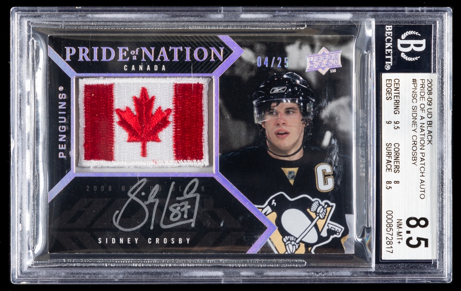 2008-09 Upper Deck Black Pride of a Nation Signed Hockey Card #PN-SC Sidney Crosby #04/25 - Card Graded Beckett NM-MT+ 8.5 - Auto Graded Beckett 10