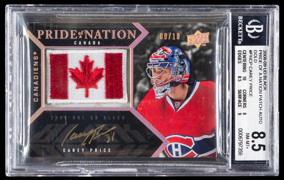 2008-09 Upper Deck Black Pride of a Nation Signed Hockey Card #PN-CP Carey Price #09/10 (Gold) - Card Graded Beckett NM-MT+ 8.5 - Auto Graded Beckett 10