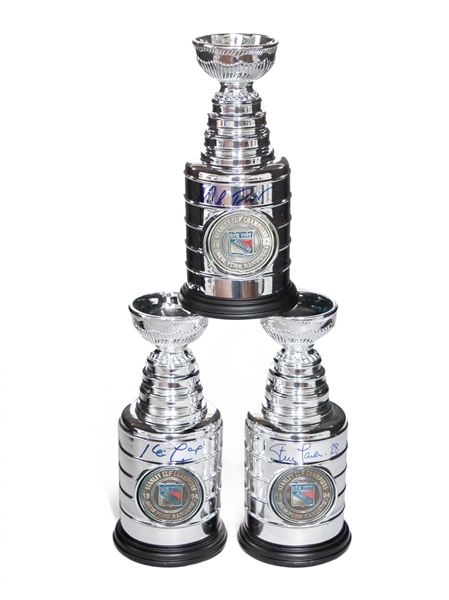 New York Rangers Signed 1994 Mini Stanley Cup Collection of 3 with Larmer, Lowe and Mike Richter - COAs