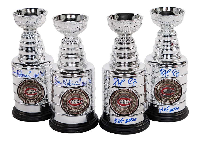 Montreal Canadiens Signed 1976, 1979, 1986 and 1993 Mini Stanley Cup Collection of 7 with HOFers Patrick Roy, Guy Lafleur, Larry Robinson and Guy Carbonneau - COAs 