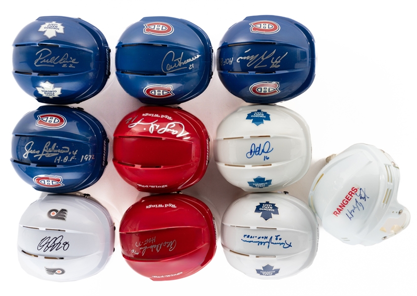 Signed Mini Hockey Helmet Collection of 10 Including Gretzky/Lemieux (JSA), Beliveau and Lafleur