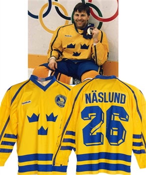 Mats Naslunds 1994 Winter Olympics Team Sweden Game-Worn Jersey from His Personal Collection with His Signed LOA - Gold Medal Winners! - Photo-Matched!