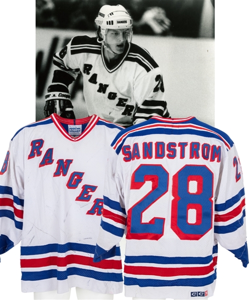 Tomas Sandstroms 1988-89 New York Rangers Game-Worn Jersey from His Personal Collection with LOA - Team Repairs! - Photo-Matched!