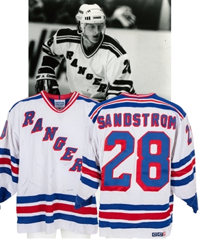 Tomas Sandstroms 1988-89 New York Rangers Game-Worn Jersey from His Personal Collection with LOA - Team Repairs! - Photo-Matched!