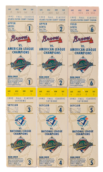 1992 World Series Toronto Blue Jays vs Atlanta Braves Complete Ticket Stub Run (6) 