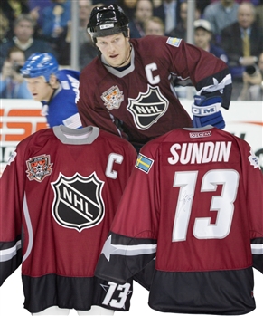 Mats Sundins 2002 NHL All-Star Game Team World Signed Photo-Shot Worn Captains Jersey with COA