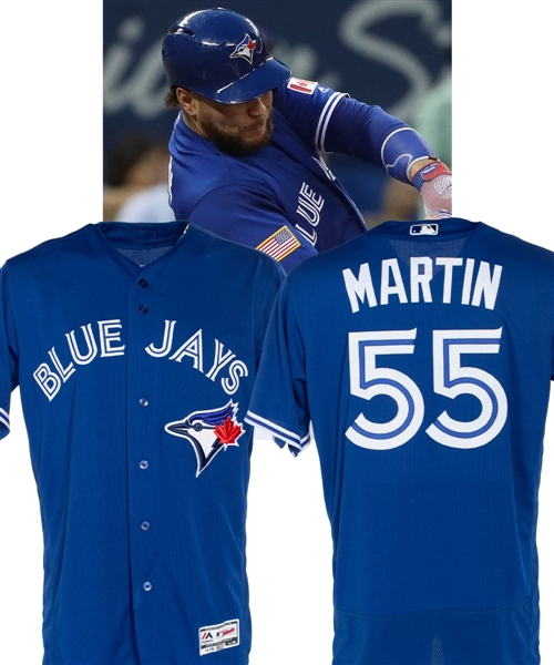 Russell Martins 2018 Toronto Blue Jays Game-Issued "Fourth of July" Jersey - Canadian and American Flag Patches! - MLB Authenticated!