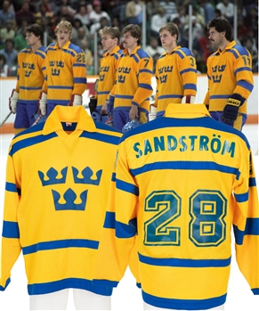 Tomas Sandstroms 1984 Canada Cup Team Sweden Game-Worn Jersey from His Personal Collection with LOA - Photo-Matched!