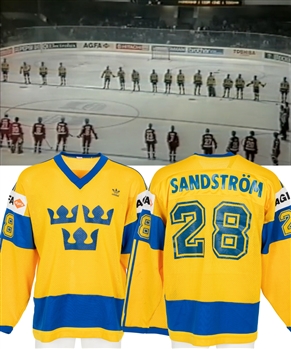 Tomas Sandstroms 1985 IIHF World Championships Team Sweden Game-Worn Jersey from His Personal Collection with LOA 