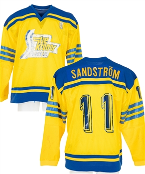Tomas Sandstroms 1983 IIHF World Junior Championships Team Sweden Game-Worn Jersey from His Personal Collection with LOA 