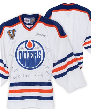Edmonton Oilers "1980s Greats" Multi-Signed Legends Vintage Jersey Signed by 15 Including Gretzky, Messier, Kurri, Lowe, Coffey and Others