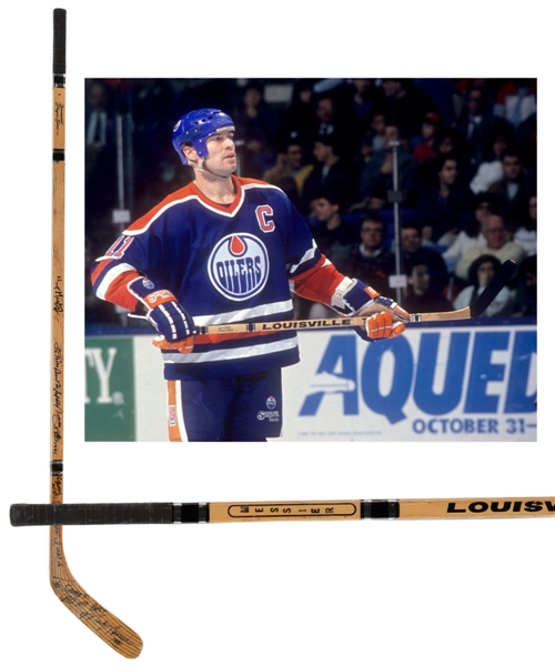 Mark Messiers 1990-91 Edmonton Oilers Multi-Signed Louisville TPS Game-Used Stick Including Gretzky, Messier, Bobby and Brett Hull - Attributed to 1991 NHL All-Star Game!