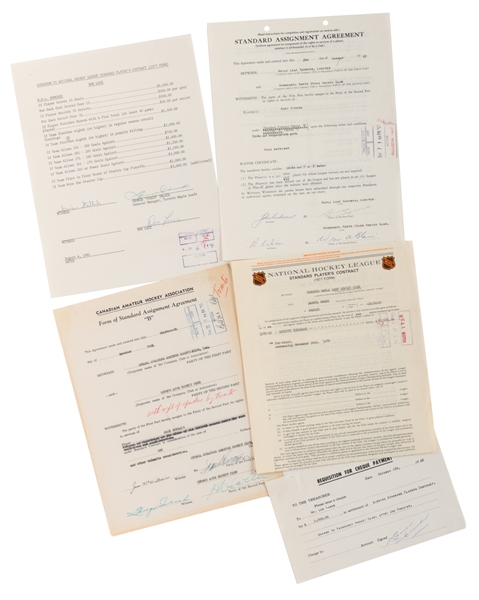 Toronto Maple Leafs 1950s to 1980s Official NHL Contracts/Documents (5) - All Signed by Deceased HOFer Punch Imlach