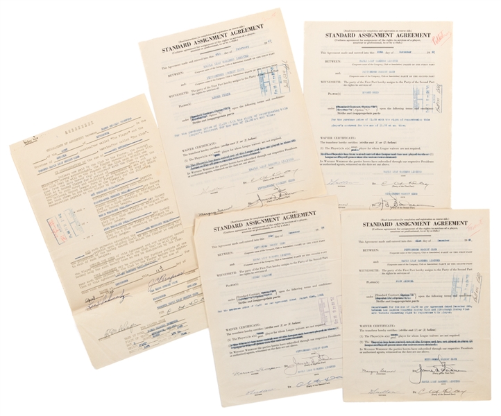 Toronto Maple Leafs 1940s/1950s Official Document Collection of 5 Signed by Deceased HOFers Hap Day