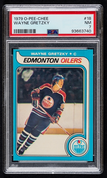 1979-80 O-Pee-Chee Hockey Card #18 HOFer Wayne Gretzky Rookie - Graded PSA 7