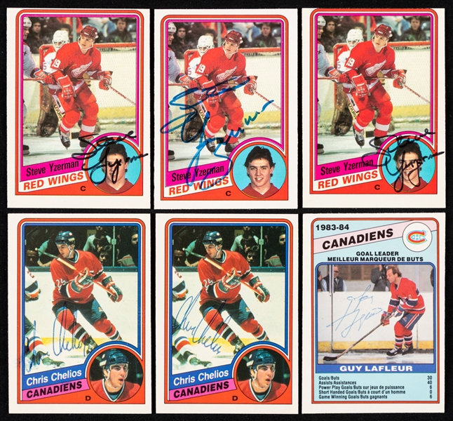 1984-85 O-Pee-Chee Hockey Signed Hockey Cards (135+) Including Yzerman (3), Francis (2), Perreault, Stevens, Langway, Cheelios (2), Carbonneau, Goulet, Lafleur and Others