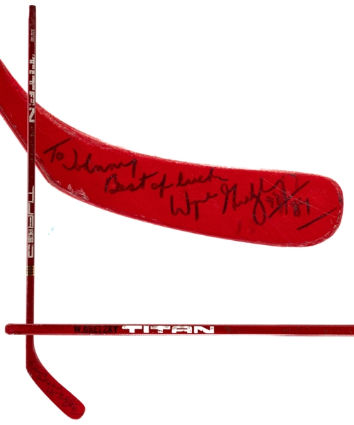 Wayne Gretzkys 1983-84 Edmonton Oilers Signed Titan Turbo Game-Issued Stick with Provenance