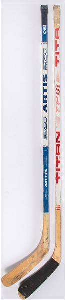 Guy Carbonneaus 1985-86 and Gilbert Delormes 1983-84 Montreal Canadiens Game-Used Stick Collection of 2 with Provenance