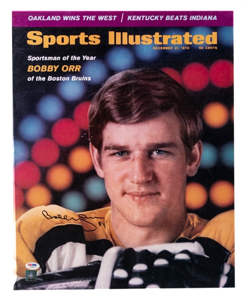 Bobby Orr Signed Photos (3) Including Reproduction 1970 Sports Illustrated Cover with GNR COAs (16" x 20")