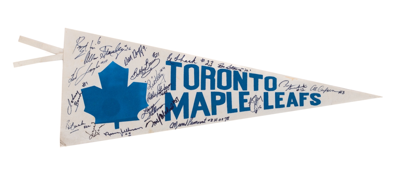 Toronto Maple Leafs "1960s Stanley Cup Champs" Era Multi-Signed Pennant by 19 Including HOFers Bower, Stanley, Kelly, Mahovlich, Keon and Others