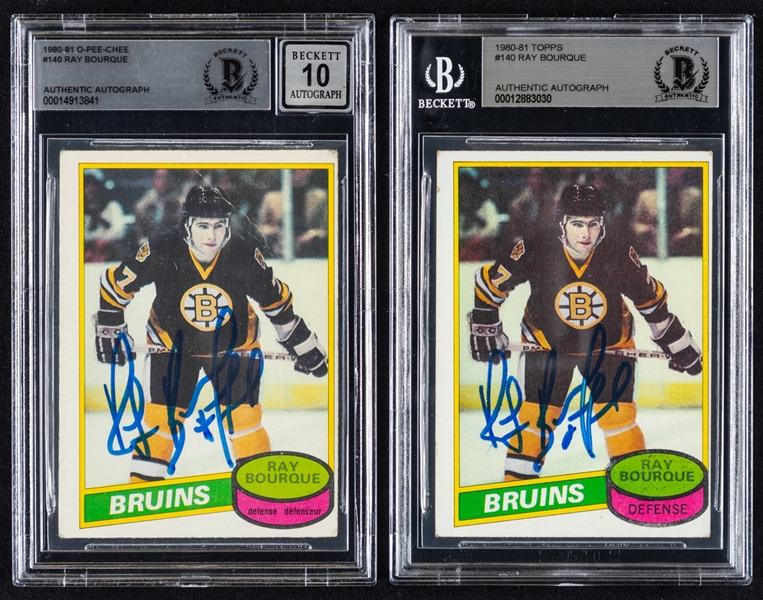 1980-81 O-Pee-Chee and 1980-81 Topps Signed Hockey Cards #140 HOFer Ray Bourque Rookie (Beckett Certified Authentic Autographs)