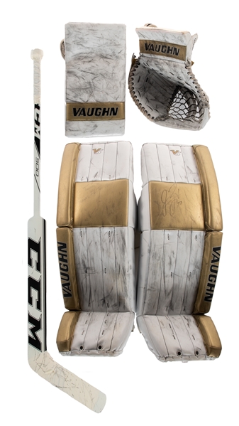 Jeff Zatkoffs 2015-16 Pittsburgh Penguins Vaughn V5 / Vision Game-Used Pads, Glove and Blocker Plus Signed CCM Stick - Stanley Cup Championship Season! - Photo-Matched!