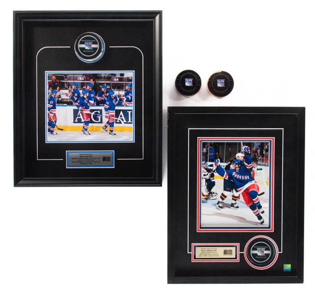 Marc Staals, Ryan Callahans,  Wade Reddens and Brandon Dubinskys 2006-07, 2008-09 and 2009-10 New York Rangers NHL Goal Pucks (4) 