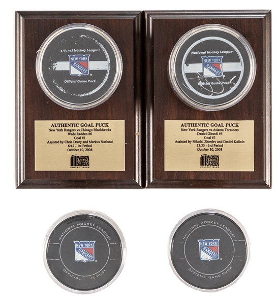 Ryan Callahans, Wade Reddens, Daniel Girardis, Marian Gaboriks and Brandon Dubinskys 2008-09 and 2009-10 New York Rangers NHL Goal Pucks (5) 