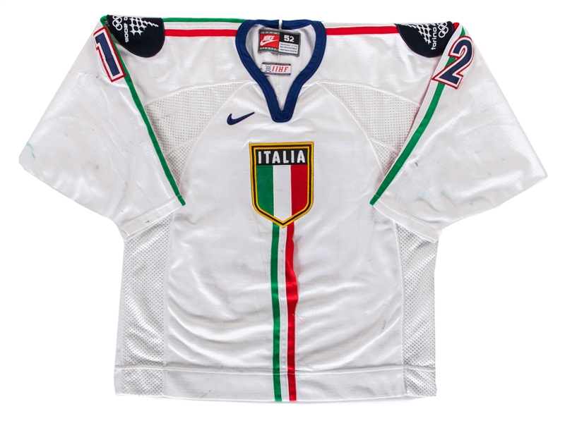 Early-2000s IIHF Team Italy National Hockey Team #12 Game-Worn Jersey - Nice Game Wear! - Torino 2006 Patches!