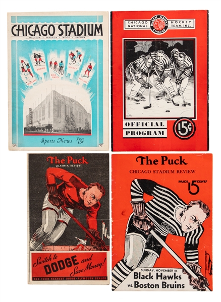 Chicago Black Hawks 1930s/1940s Programs (16) Including 1944 Stanley Cup Semifinals