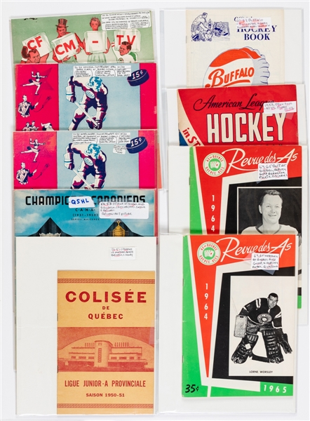 AHL and Minor Hockey 1940s/1960s Hockey Programs (50) including Springfield Indians, Hershey Bears, New Haven Eagles, Quebec Aces and Others 