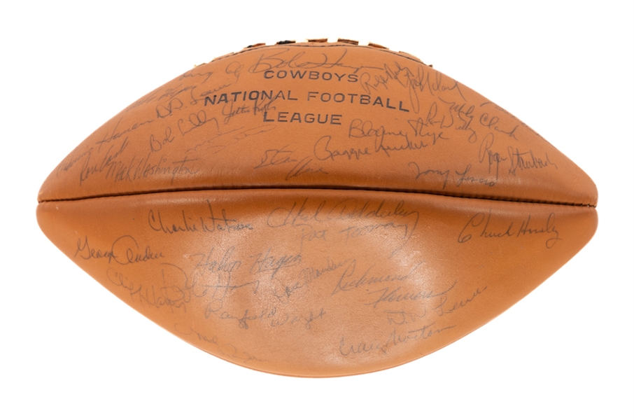 Dallas Cowboys 1970 Team-Signed Football - 34 Signatures Including HOFers Staubach, Lilly, Hayles, Howley, Ditka, Renfro, Wright, Harris and Others with JSA Auction LOA