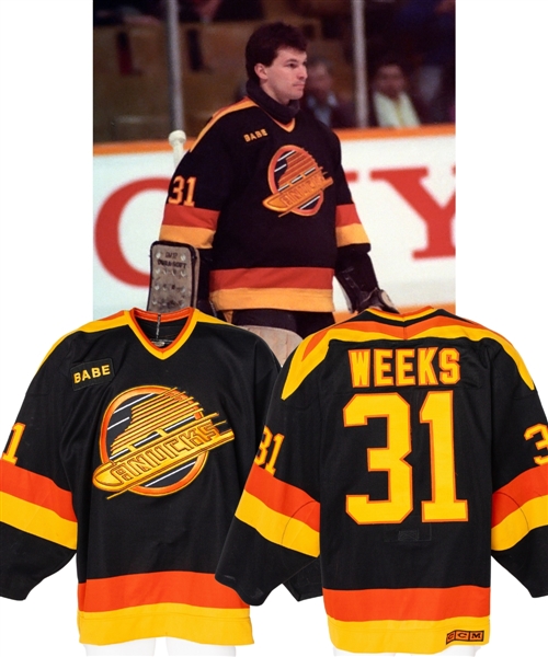 Steve Weeks 1988-89 Vancouver Canucks Game-Worn Jersey - "BABE" Memorial Patch! - Photo-Matched!