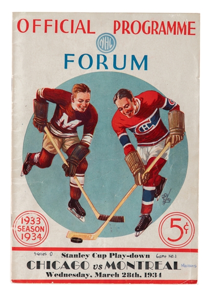 1933-34 Montreal Maroons vs Chicago Black Hawks Stanley Cup Semifinals Game 1 Program