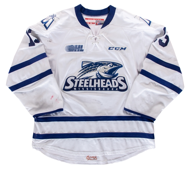 Bobby MacIntyres 2014-15 OHL Mississauga Steelheads Game-Worn Jersey with Team LOA - Nice Game Wear! - Photo-Matched!