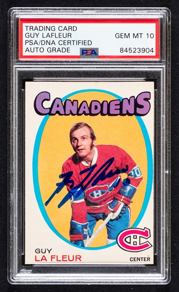 1971-72 O-Pee-Chee Signed Hockey Card #148 HOFer Guy Lafleur Rookie (PSA/DNA Certified Authentic Autograph - Autograph Graded GEM MT 10)