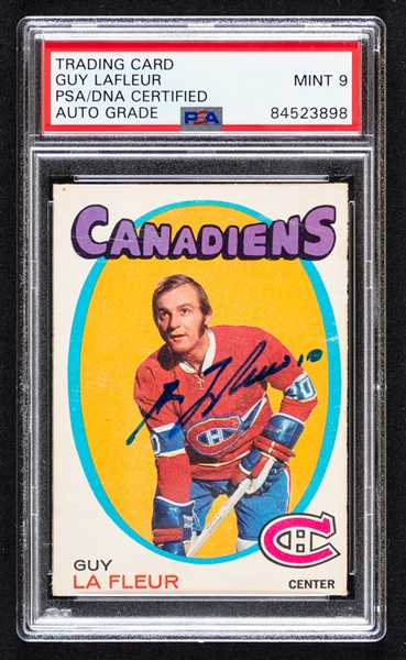 1971-72 O-Pee-Chee Signed Hockey Card #148 HOFer Guy Lafleur Rookie (PSA/DNA Certified Authentic Autograph - Autograph Graded MINT 9)