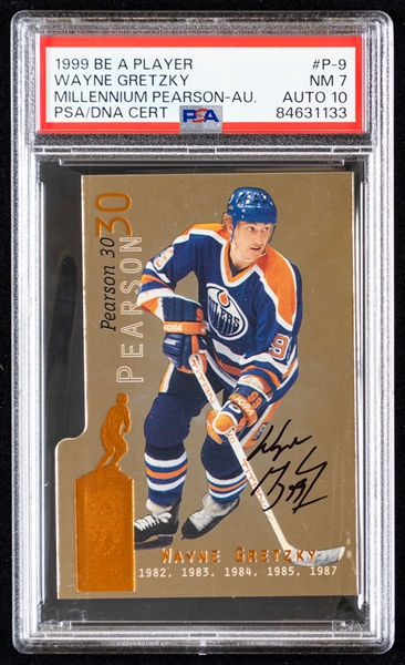 1999-2000 Be a Player Millennium Signature Series Lester B. Pearson Award Signed Hockey Card #P-9 HOFer Wayne Gretzky - Card Graded PSA 7 - Autograph Graded PSA 10