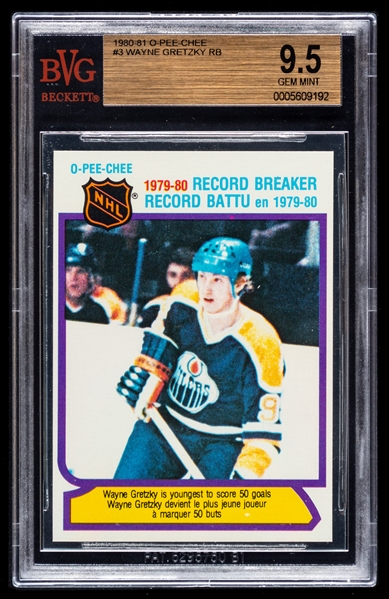 1980-81 O-Pee-Chee Hockey Card #3 HOFer Wayne Gretzky Record Breaker - Graded Beckett GEM MINT 9.5