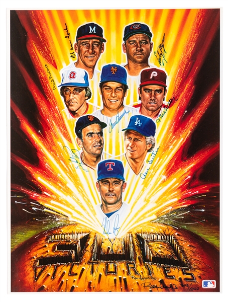 MLB "300 Win Club" Multi-Signed Ron Lewis Limited-Edition Poster (302/1000) Including Ryan, Wynn, Niekro, Spahn, Carlton, Seaver, Sutton and Perry with JSA Auction LOA