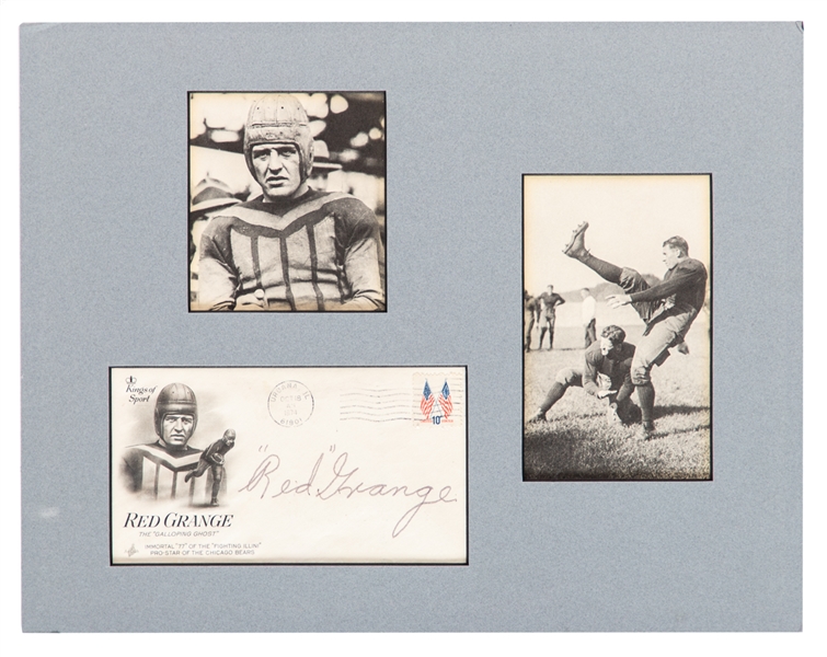 Deceased HOFer Red Grange Signed 1974 Kings of Sport Art Craft Cachet Matted Display with JSA Auction LOA (11" x 14")