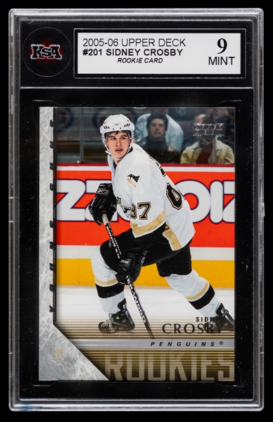 2005-06 Upper Deck Young Guns Hockey Card #201 Sidney Crosby Rookie - Graded KSA 9