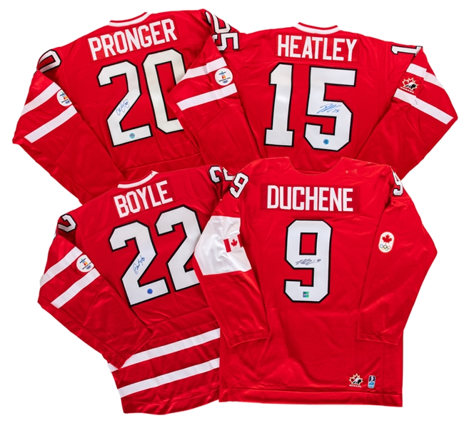 Dan Heatley, Matt Duchene, Dan Boyle and Chris Pronger Signed 2010 and 2014 Olympics Team Canada Jerseys with COAs