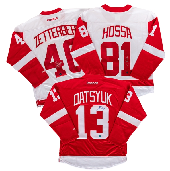 Henrik Zetterberg, Pavel Datsyuk and Marian Hossa Signed Detroit Red Wings Jerseys with COAs