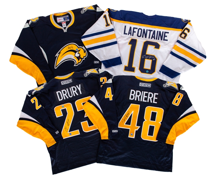 Pat LaFontaine, Ryan Miller, Daniel Briere and Chris Drury Signed Buffalo Sabres Jerseys with COAs