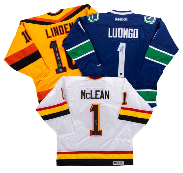 Trevor Linden, Roberto Luongo and Kirk McLean Signed Vancouver Canucks Jerseys with COAs