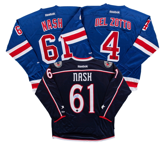 Rick Nash and Michael Del Zotto Signed New York Rangers Jerseys with COAs Plus Rick Nash Signed Columbus Blue Jackets Jersey with COA